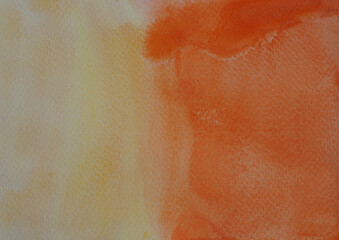 Watercolor stroke and spray on white paper , Abstract background by hand drawn yellow with orange and red color liquid drip