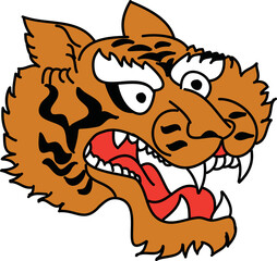 Tiger face sticker vector.Tiger head traditional tattoo.Vector of Japanese tiger for sticker or printing on T-shirt.