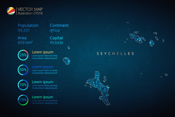 Seychelles map infographics vector template with abstract geometric mesh polygonal light concept on blue background. Template for diagram, graph, presentation and chart