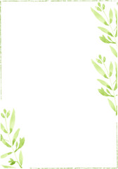 watercolor green leaves  wedding or birthday invitation card template