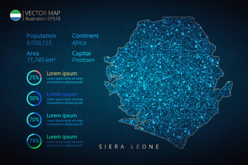 Sierra Leone map infographics vector template with abstract geometric mesh polygonal light concept on blue background. Template for diagram, graph, presentation and chart - obrazy, fototapety, plakaty