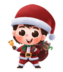 Vector illustration of cute cartoon children. Santa Claus costume.