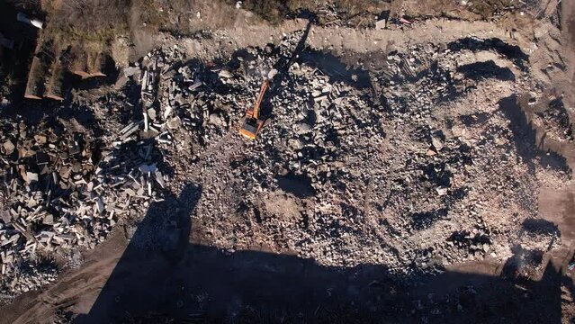 Demolition of an old factory, clearing a construction site, aerial photography