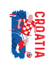 VECTORS. Editable poster for the Croatia football team, soccer player, uniform, flag
