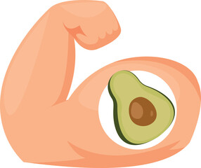 The concept of demonstrating the benefits of healthy eating. Hand on the background of which is an avocado vegetable. 