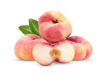 Ripe chinese flat peach fruit  isolated on transparent png