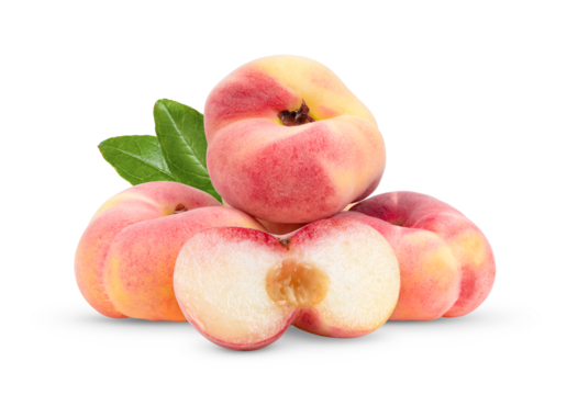 Ripe chinese flat peach fruit  isolated on transparent png