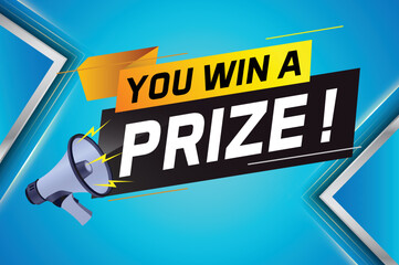 you win prize word concept vector illustration with megaphone and 3d style for use landing page, template, ui, web, mobile app, poster, banner, flyer, background, gift card, coupon, wallpaper