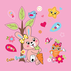 Obraz na płótnie Canvas happy cute bunny flower illustration vector