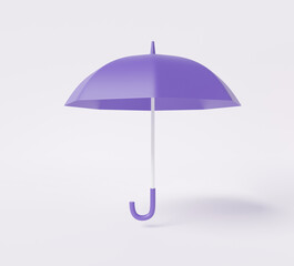 3D purple umbrella icon on isolated white background. rainy sunny protect concept. insurance, element cover, bander, Cartoon minimal style. 3d rendering illustration