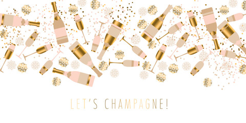 Light and festive Snowflakes and champagne banner.