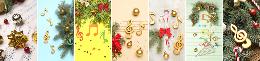 Collection of Christmas decorations, music sheets and notes