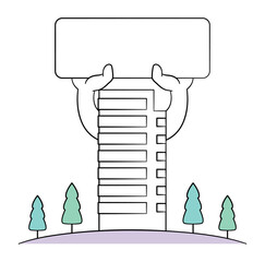 看板を掲げるオフィスビル