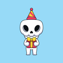 Fototapeta premium cute birthday skull cartoon mascot doodle art hand drawn concept vector kawaii icon illustration