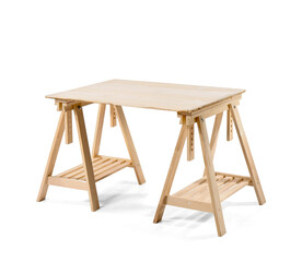 Wooden standing desk on white background