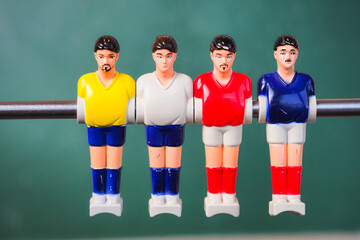 foosball players team plastic toy close up