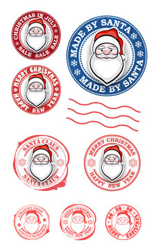 Round stamp with Santa Claus, Christmas set, design element