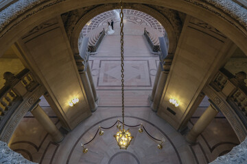 Breathtaking architecture details of panoramic dome columns scenic building interior view with...