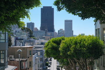 Panoramic scenic aerial view over San Francisco Bay Area with Golden Gate Bridge, downtown skyline...