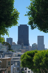 Panoramic scenic aerial view over San Francisco Bay Area with Golden Gate Bridge, downtown skyline...