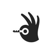 Secure Logo Template Using Key And Hand Symbol