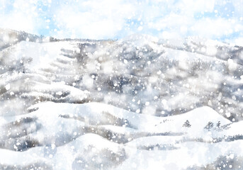 Fototapeta na wymiar Graphic of snowy winter scenery. An illustration of a hand-painted image in the form of a watercolor.