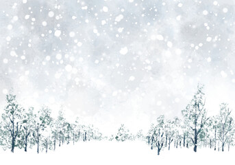 Obraz premium Graphic of snowy winter scenery. An illustration of a hand-painted image in the form of a watercolor.