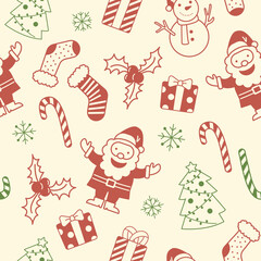 Christmas seamless pattern with Christmas elements and gifts