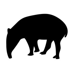 Silhouette of tapir on a white background. Asian native animal with black design. Great for logos and posters about animals