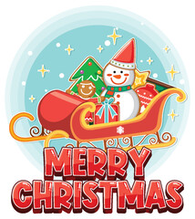 Merry Christmas text with snowman on sleigh
