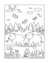Bear cubs exploring world coloring page
