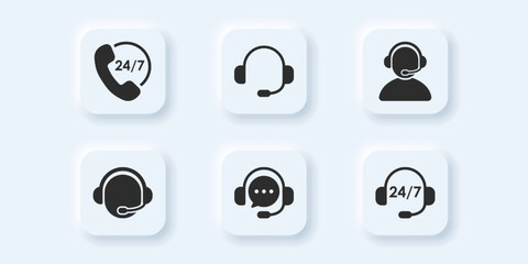 Vector neumorphic style Customer Call Support button set for UI design