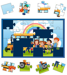Naklejka premium School kids photo jigsaw puzzle game