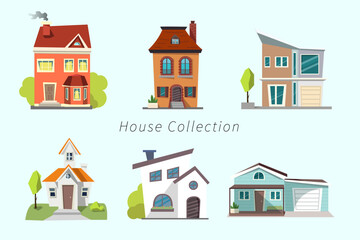 Colorful city house collection. Stylish city background for mobile game. Vector illustration