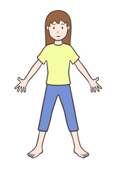Fototapeta premium 両手を広げて裸足で立つ女性