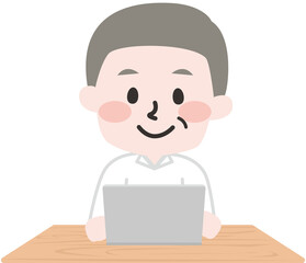 テレワークをするシニア男性のイラスト