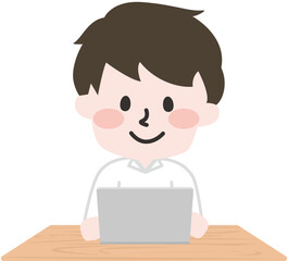 テレワークをする男性のイラスト