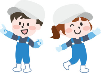 漁業の仕事をする男女のイラスト