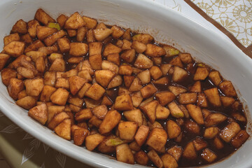 Apples And Pears With Chocolate Before Crumble Covering
