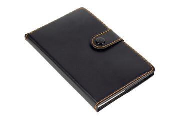 black notebook, black notepad with clasp isolate,  transparent background