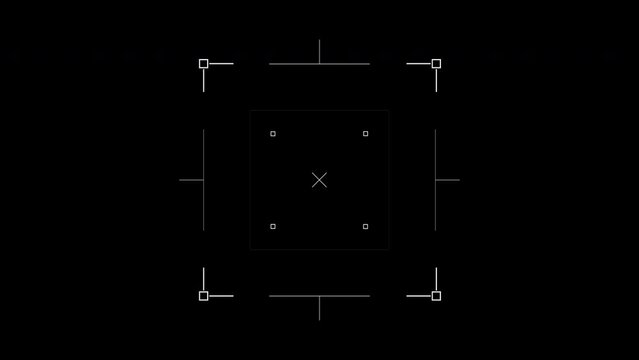 Loop in of formation of square radar display with target in sight in center on a dark background from the Interface collection - FUI - HUD Video Element.