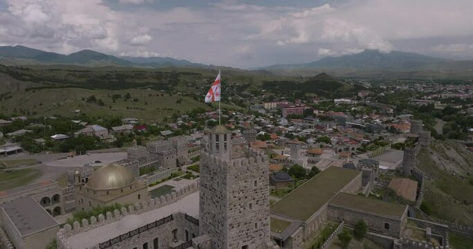 Georgian flag on top of the Rabati Castle, medieval fortress from 9th century.