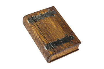 old book in a wooden cover, isolated