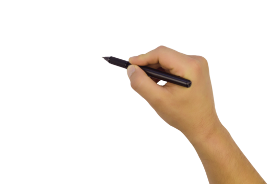 male hand with a black handle as a pointer, isolate