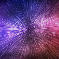 Hyperspace speed effect in night starry sky. Bright blue and red galaxy, square background