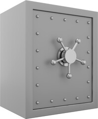 Retro safe with wheel handles. Gray close storage. PNG icon on transparent background. 3D rendering.