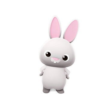 3d illustration cute grey happy new year of rabbit. Animal cartoon characters isolated on white background. 3D render