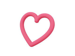 Toy heart. Red mono color. Symbol of love. On a white solid background. Bottom view. 3d rendering.