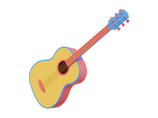 Multicolored acoustic guitar. 3D rendering. Icon on white background.
