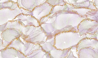 Abstract Watercolor Or Alcohol Ink Art With Brown Gray White Background Gold Glitter. Pastel Marble Drawing Effect. Llustration Design Template For Wedding Invitation,Decoration, Banner, Background